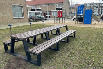 Rockwood® Picknicktafel Larix - Zwaar Kunststof - Quartz, Ophalen of Verzenden, Nieuw, Rechthoekig, Hout