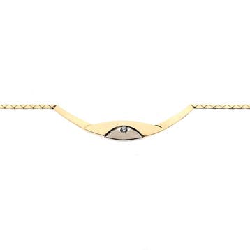 Bicolor gouden cobraschakel collier met vaste hanger en d..., Gebruikt, Ophalen of Verzenden, Met edelsteen, Goud