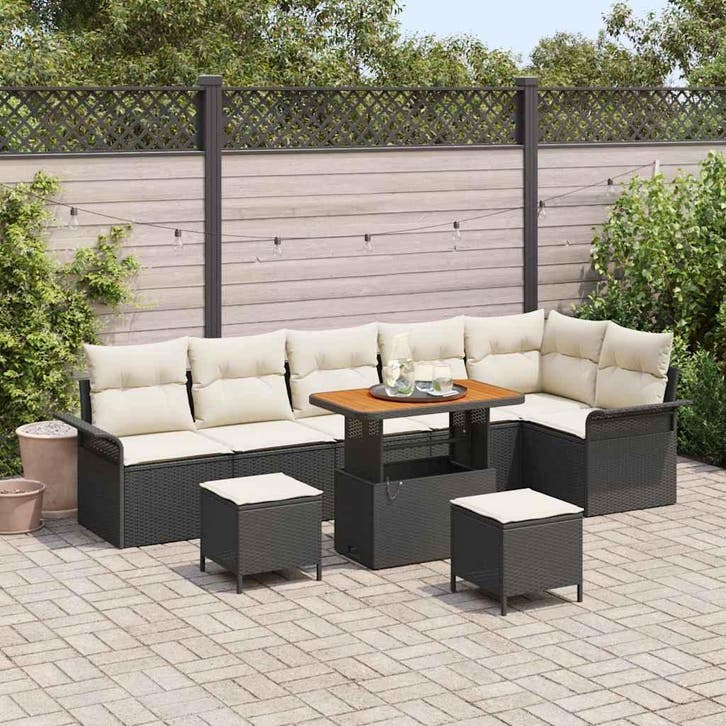vidaXL Tuinbankenset 9 st Zwart poly rattan, Tuin en Terras, Tuinsets en Loungesets, Nieuw, Meer dan 8 zitplaatsen, Rotan, Verzenden