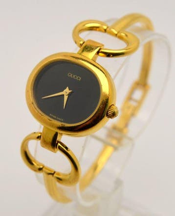 Gucci - 1600 Black Dial Gold Plated Bangle - Zonder, Nieuw