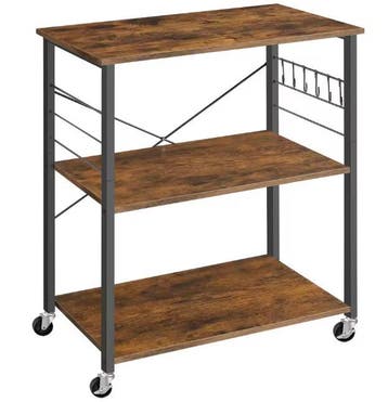 Keukentrolley met 3 Planken – Hout, Metaal en Wielen, Verzenden, Nieuw