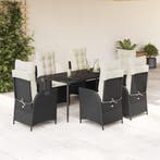 vidaXL 7-delige Tuinset met kussens poly rattan zwart, Tuin en Terras, 6 zitplaatsen, Nieuw, Tuinset, Verzenden