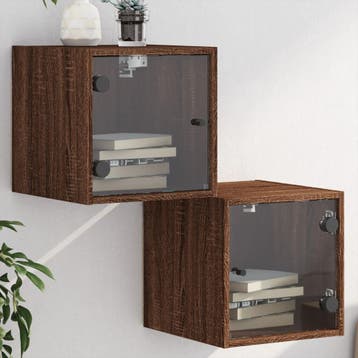 vidaXL Nachtkastjes met glazen deuren 2 st 35x37x35 cm, Minder dan 45 cm, Verzenden, Nieuw, Minder dan 55 cm