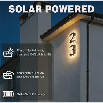 Moderne LED Huisnummer Verlichting op Zonne-energie - Waterd, Verzenden, Nieuw
