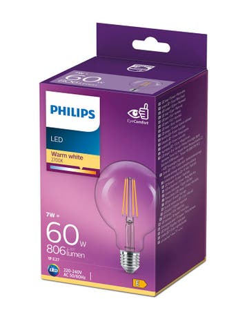 4 stuks Philips LED Globelamp G93 E27 7W 806lm 2700K Held..., Ophalen of Verzenden, Nieuw