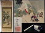Samurai / Japanese Vintage Hanging Scroll KAKEJIKU / Silk /, Antiek en Kunst
