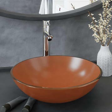 vidaXL Wastafel met kraan en pop-up afvoer gehard glas bruin, Verzenden, Nieuw