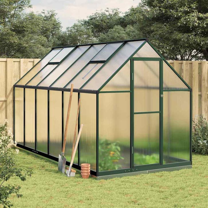 vidaXL Tuinkas met basisframe 334x169x202 cm aluminium groen, Tuin en Terras, Kassen, Nieuw, Verzenden