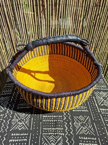 Ghana / Bolgatanga shopper geel, Mand, Verzenden, Rond, Nieuw