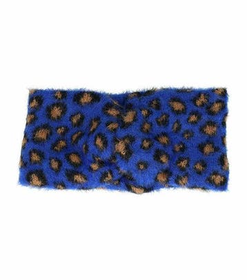 Haarband Twist 10cm – Panterprint – Gebreide Stof – Blauw, Nieuw
