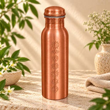 Puur koperen waterfles 7 Chakras mat geborsteld – 750, Ophalen of Verzenden, Nieuw