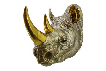 Wanddecoratie RHINO 40cm handgemaakt goud - 48019, Ophalen of Verzenden, Nieuw