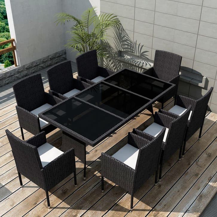 vidaXL 9-delige Tuinset met kussens poly rattan zwart, Tuin en Terras, Tuinsets en Loungesets, Tuinset, Nieuw, 8 zitplaatsen, Verzenden