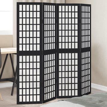 vidaXL Kamerscherm met 4 panelen massief paulowniahout zwart, Verzenden, Nieuw