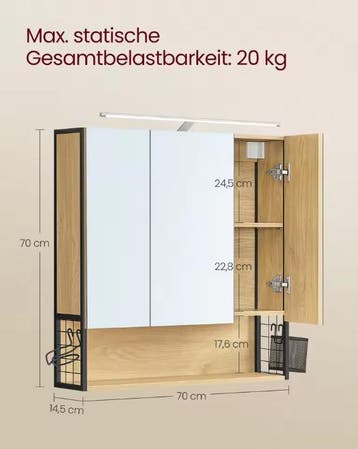 Badkamer Spiegelkast – Wandkast met Licht en Opbergruimte, Verzenden, Nieuw