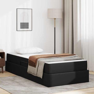 vidaXL Opslag bed met matras met opslag 2 st Zwart Leer, Verzenden, Nieuw, Zwart