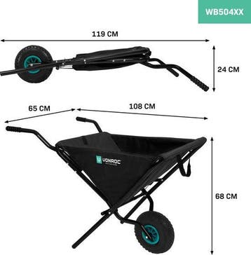 2dekans | VONROC Opvouwbare kruiwagen – 50 liter – 30 kg., Ophalen of Verzenden, Zo goed als nieuw