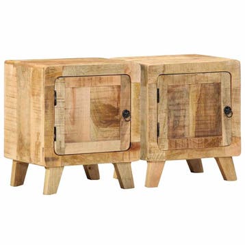 vidaXL Nachtkastje 2 st 40x32x46 cm massief hout ruw, Verzenden, Nieuw, Hout