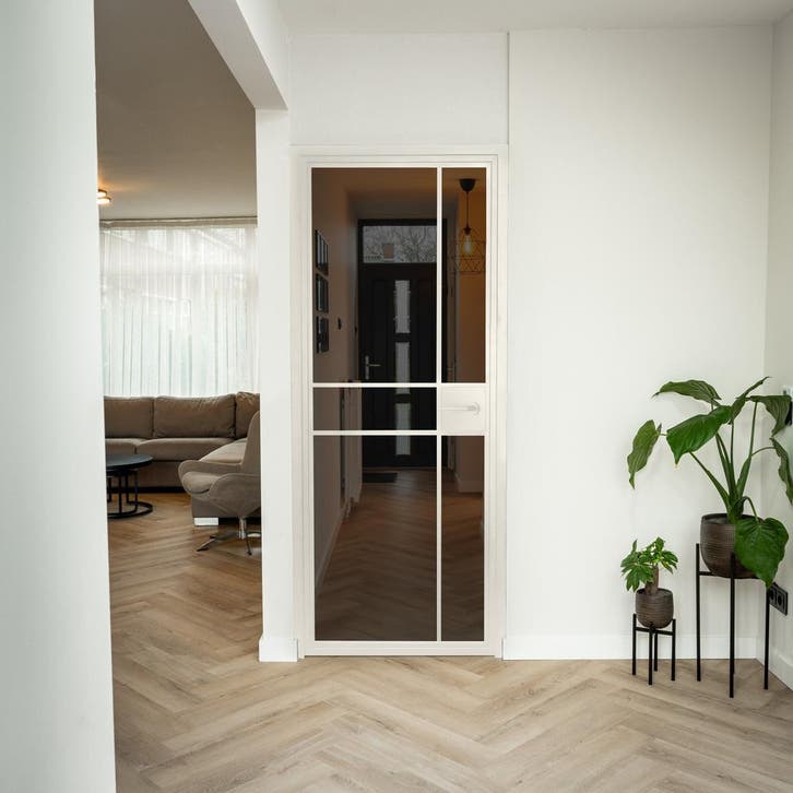Stalen Binnendeur - 6 Vlaks - Wit - Rook glas - Met slot, Doe-het-zelf en Verbouw, Deuren en Horren, Nieuw, Metaal, Binnendeur