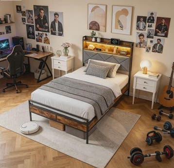 Modern Metalen Bed 90x200cm met LED Verlichting, Opbergkopst, Verzenden, Nieuw
