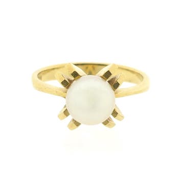 Gouden ring met parel, 18 tot 19, Gebruikt, Overige kleuren, Ophalen of Verzenden