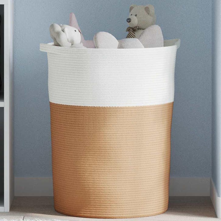 vidaXL Opbergmand Ø 49x65 cm katoen bruin en wit, Huis en Inrichting, Woonaccessoires | Schalen en Manden, Nieuw, Verzenden