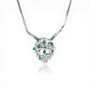 Halsketting - 18 karaat Witgoud - 3.50ct. tw. Smaragd -, Nieuw