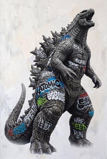 MEDSAN - Graffiti Godzilla () - UNIQUE WORK, Antiek en Kunst