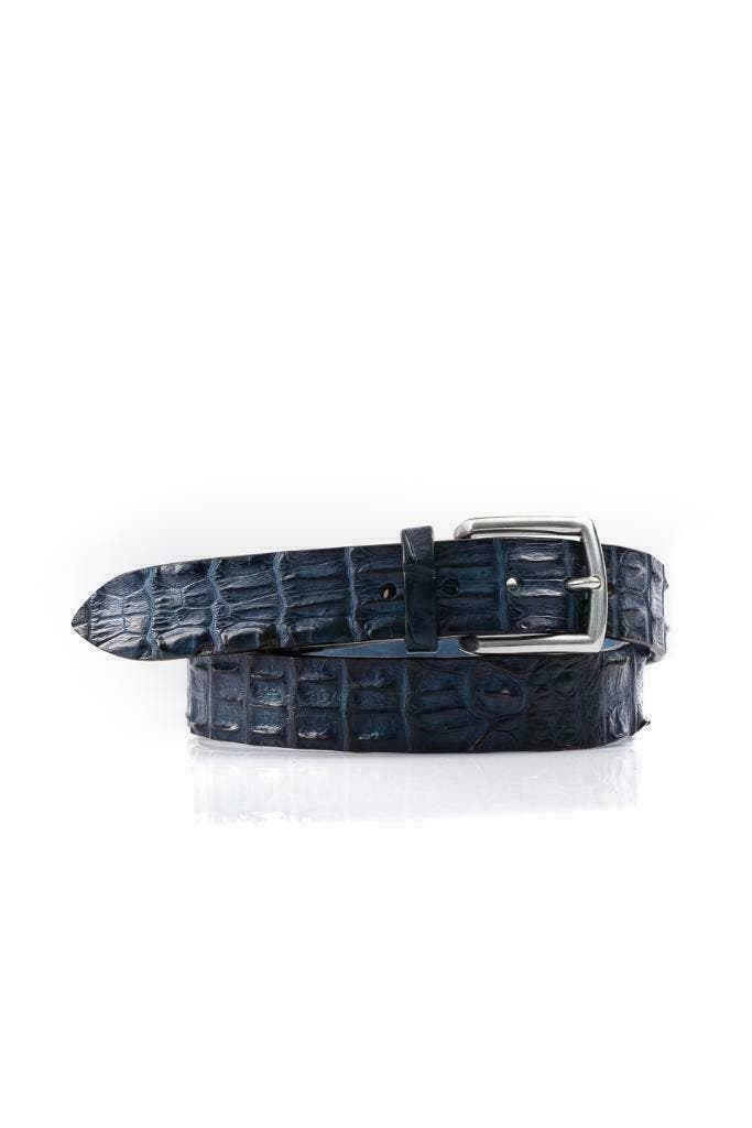 Originele croco leren riem Napoli blauw 499 euro NU 369,50, Kleding | Heren, Riemen en Ceinturen, Nieuw, Echt leder, Ophalen of Verzenden