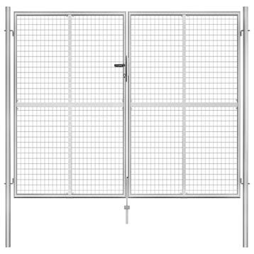 vidaXL Tuinpoort gegalvaniseerd staal 306x200 cm zilver, Verzenden, Nieuw