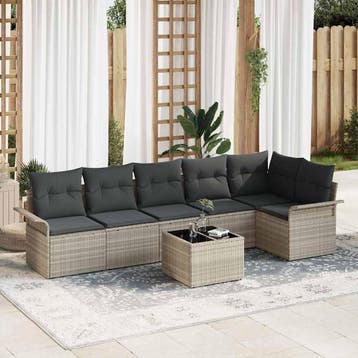 vidaXL Tuin Sofa Set 7 st Lichtgrijs poly rattan, Verzenden, Nieuw, Rotan, 7 zitplaatsen