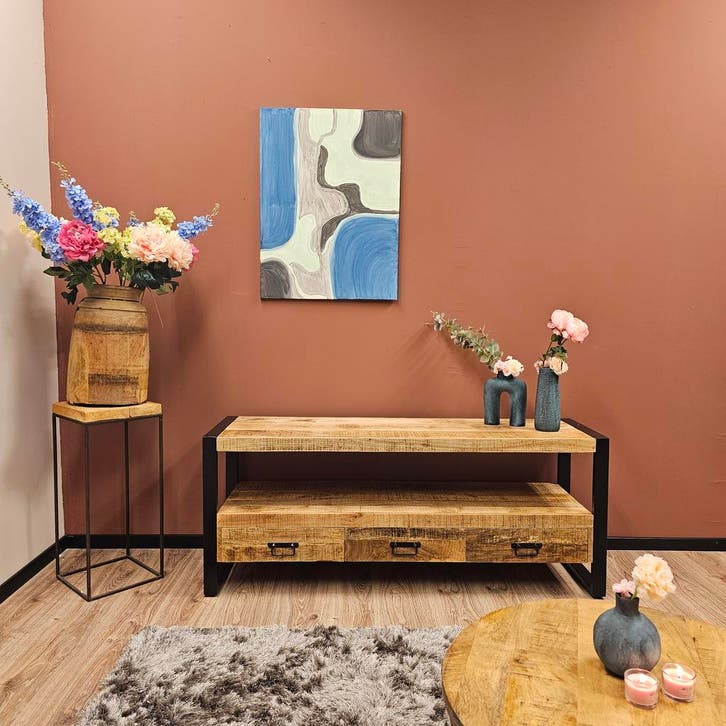 Britt Tv-Meubel Mangohout OPHEFFINGS UITVERKOOP, Huis en Inrichting, Kasten | Televisiemeubels, 25 tot 50 cm, Nieuw, Overige houtsoorten