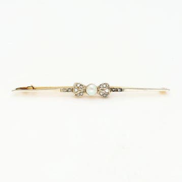 Broche - 14 karaat Geel goud, Witgoud Parel - Diamant, Sieraden, Tassen en Uiterlijk