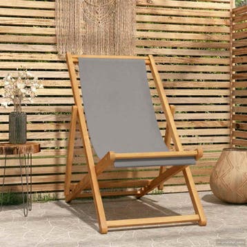 vidaXL Strandstoel Lichtgrijs Massief Teakhout, Tuin en Terras, Verzenden, Nieuw