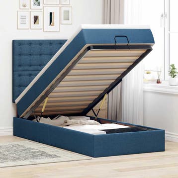vidaXL Bed met matras 90x200 cm stof blauw, Huis en Inrichting, Slaapkamer | Bedden, 90 cm, Eenpersoons, Nieuw, 200 cm