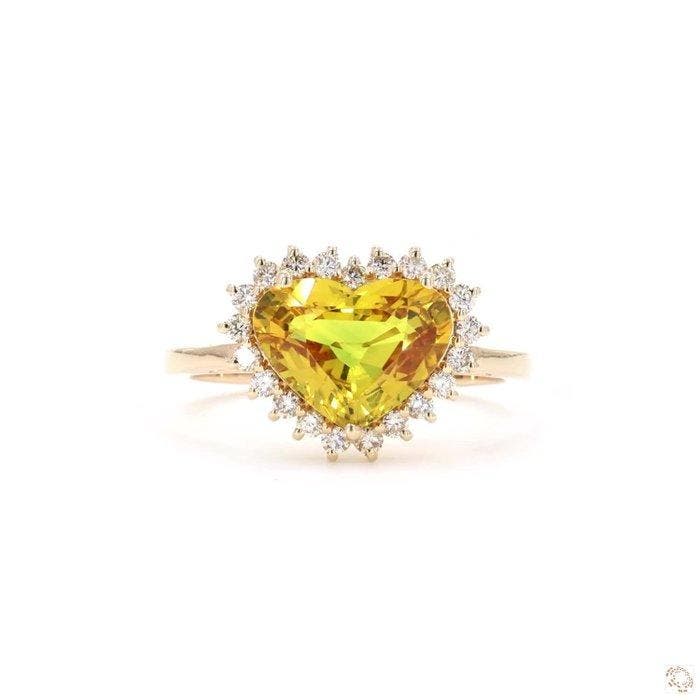 Ring - 14 karaat Geel goud - 3.11ct. tw. Saffier - Diamant, Sieraden, Tassen en Uiterlijk, Ringen