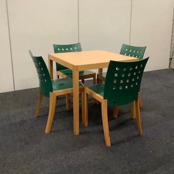 Complete set tafel + 4 stuks stoelen, beuken - groen, Ophalen of Verzenden, Gebruikt, Bureau
