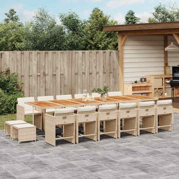 vidaXL 17-delige Tuinset met kussens poly rattan beige, Verzenden, Nieuw, 6 zitplaatsen, Tuinset