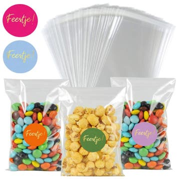 50x Uitdeelzakjes + Stickers Feestje!  - Zakjes Met, Verzenden, Nieuw