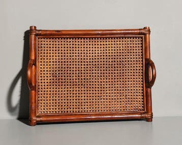 Dienblad - Bamboe, Rattan - Paglia di Vienna 1950/60, Nieuw
