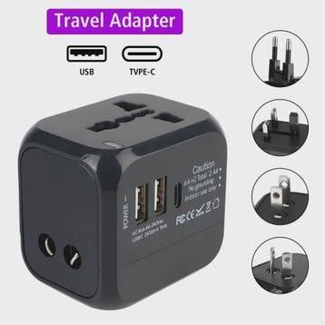 Universele Reisadapter met 2 USB & 1 Type-C Poort - EU, UK,, Verzenden, Nieuw