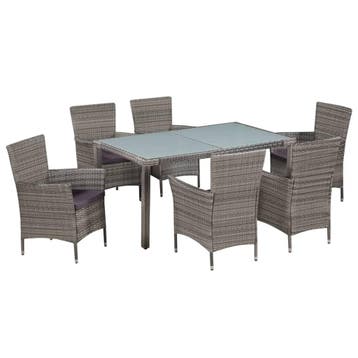vidaXL 7-delige Tuinset met kussens poly rattan grijs, Verzenden, Nieuw, 6 zitplaatsen, Tuinset