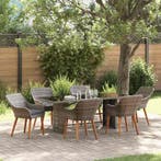 vidaXL Tuin eettafelset met kussen 7 pcs Grijs poly rattan, Verzenden, Nieuw, Rotan, 7 zitplaatsen