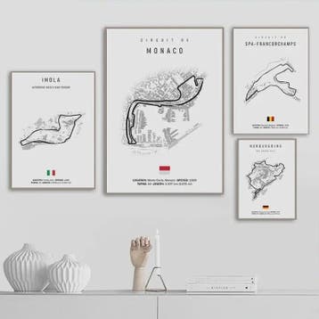 Vintage Formule 1 Circuit Canvas Posters - Zwart Wit Wanddec, Verzenden, Nieuw