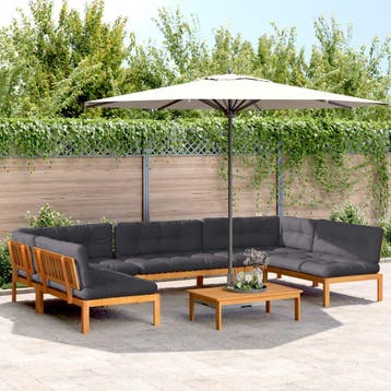 vidaXL 6-delige Loungeset pallet met kussens massief, Tuin en Terras, Tuinsets en Loungesets, Verzenden, Nieuw, Hardhout, Loungeset