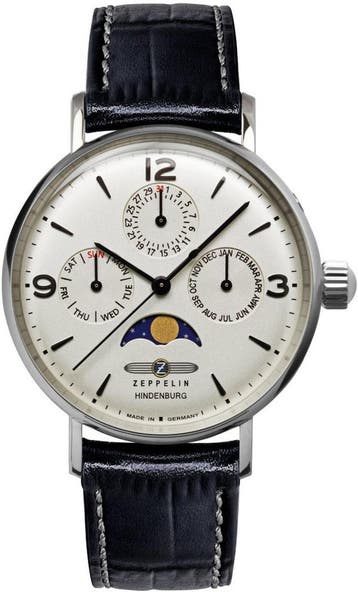 Zeppelin 8075-5 LZ 129 Hindenburg Mondphase horloge 36 mm, Overige merken, Staal, Verzenden, Polshorloge