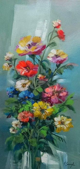 Mario Smeraglia (1950) - Bouquet di fiori e colori del campo