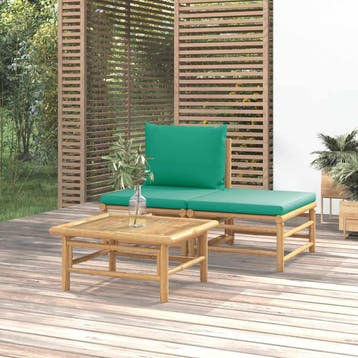 vidaXL 3-delige Loungeset met kussens bamboe groen, Verzenden, Nieuw, Hout, Loungeset