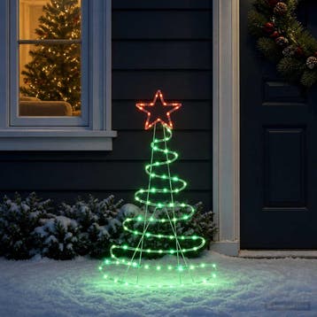 vidaXL Led-kerstboomsilhouet LOVIISA 100 LEDs Rood, Groen, Diversen, Verzenden, Nieuw