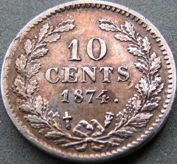 Nederland. Willem III. 10 Cents 1874(klaverblad) (Zonder